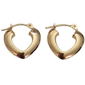 14K Yellow Gold Heart Style Hoop Wire Post Earrings E458